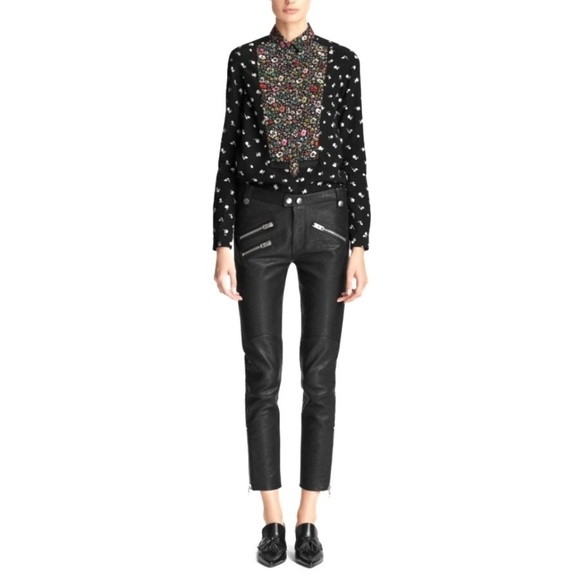 CoachLeather Biker JeansBlack